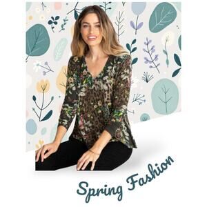 Johnny Was Ash Bird V-Neck Leopard Print Swing Tee - Size Small - NWOT